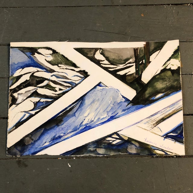 1970s Original Vintage Abstract Watercolor Painting Signed 1970’s For Sale - Image 5 of 5