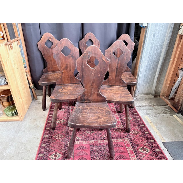 Rustic Vintage French Brutalist Mountain Chairs, 1950s, Set of 6 For Sale - Image 3 of 10