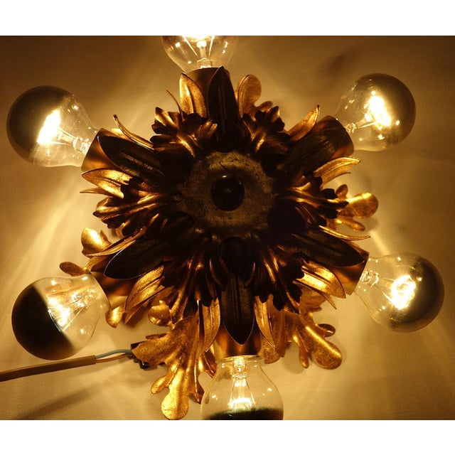Gold Plated Metal Flowers with Leaves Chandelier 6 Lights from Banci Firenze, 1970s For Sale - Image 11 of 12