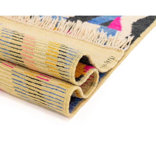 Kaleidoscopic Hand-Knotted Moroccan Wool Runner | 13'6" X 2'10" | One of a Kind For Sale - Image 4 of 9