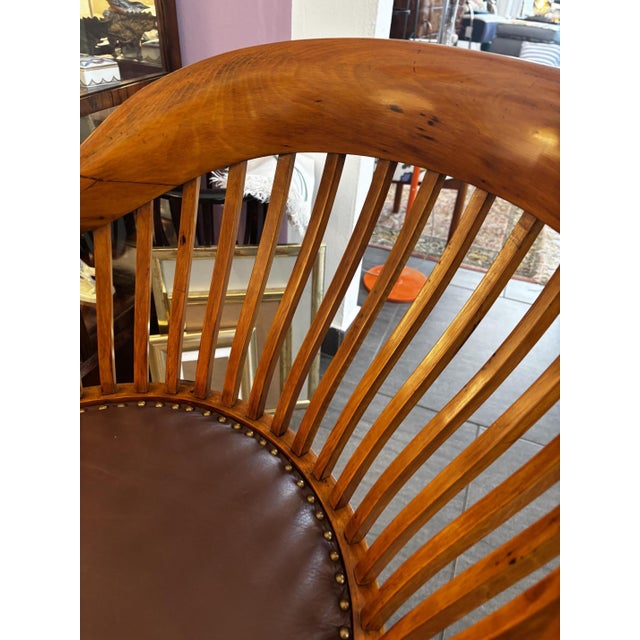 Brown Desk Chair in Beech and Leather, 1930s For Sale - Image 8 of 9