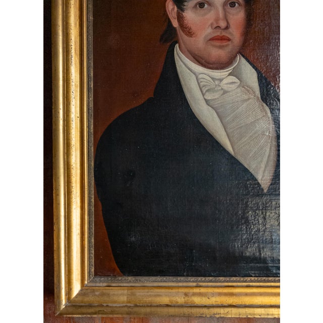 Black 19th Century American Folk Art Portrait Painting of a Gentleman, Style of Ammi Phillips For Sale - Image 8 of 16