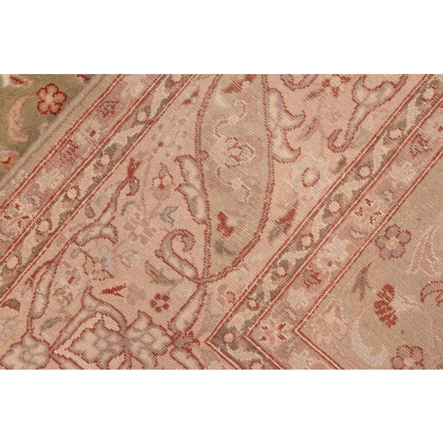 Textile Shabby Chic Floral 1990's Pak-Persian Green/Beige Wool Rug - 5'11'' X 9'3'' For Sale - Image 7 of 9
