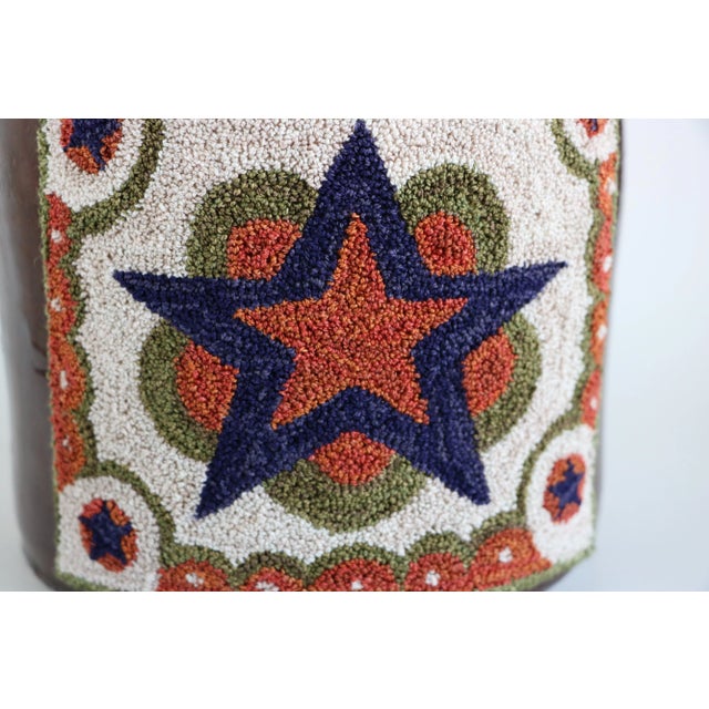 Textile Primitive Brown Stoneware Crock With Punch Needle Star For Sale - Image 7 of 9