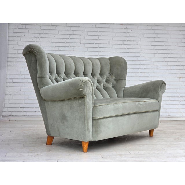 1960s Danish Twi-Seater Sofa in Light Green Furniture Velour, 1960s For Sale - Image 5 of 18