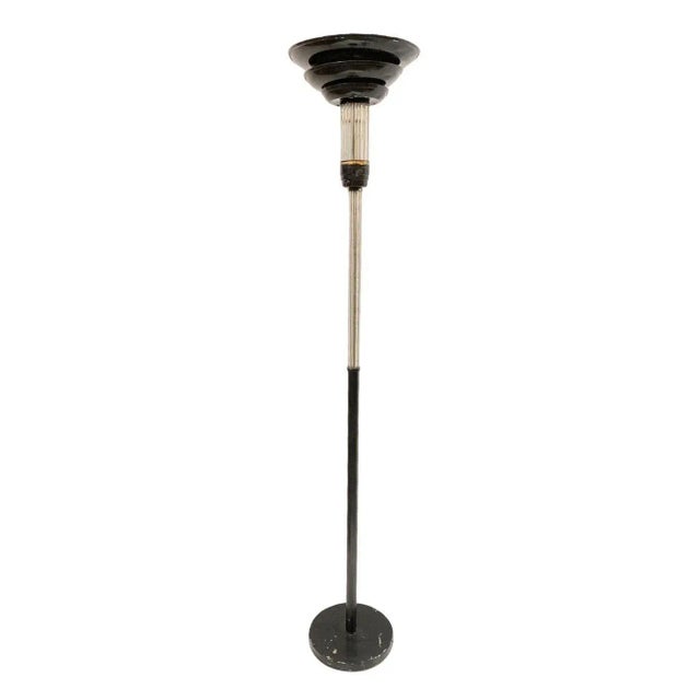 1930s Streamline Art Deco Glass Rod Torchiere Floor Lamp With 3