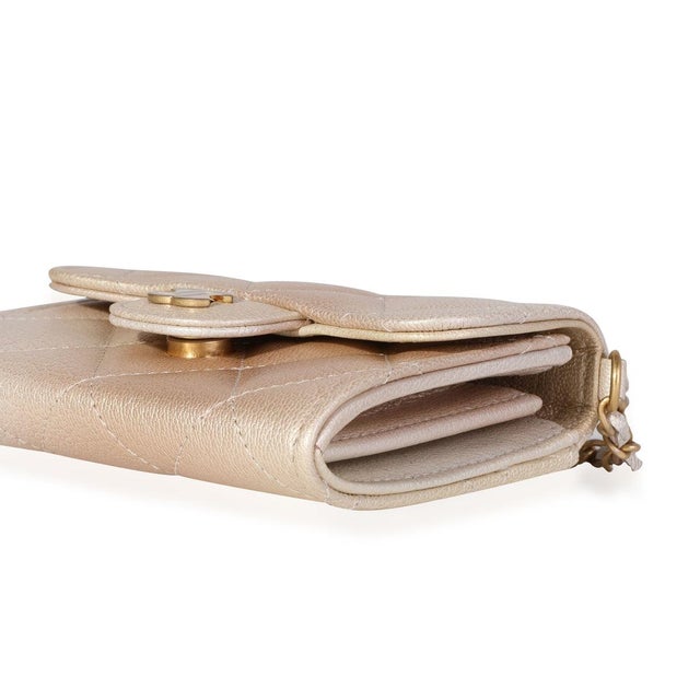 Gold Metallic Ombré Quilted Goatskin Classic Mini Clutch with Chain For Sale In New York - Image 6 of 7