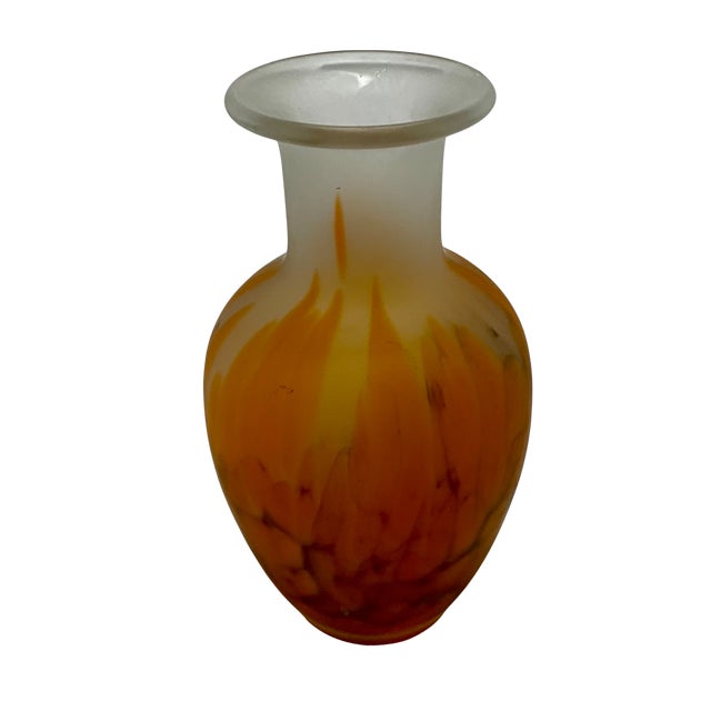 Hand-blown Polish art glass vase by Tarnowiec featuring a classic shoulder form with a flared lip and satin-frosted neck....