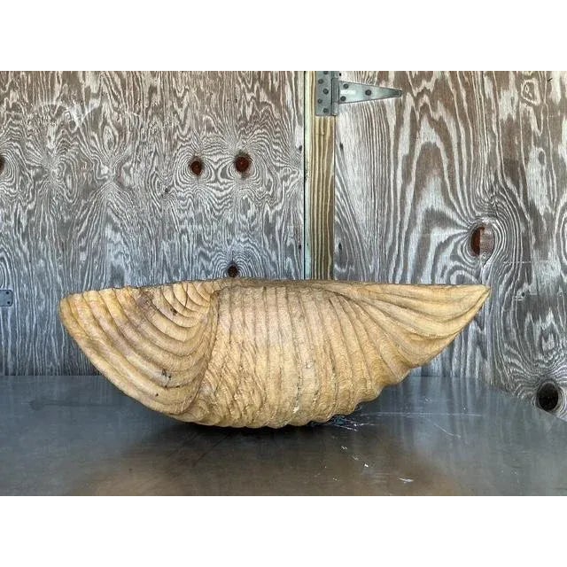 Vintage Coastal Monumental Hand Carved Gigas Clam Shell For Sale - Image 4 of 12