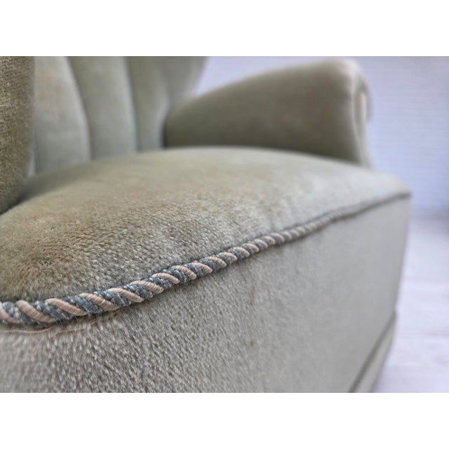 Brown Danish Relax Armchair in Light Green Furniture Velour, 1970s For Sale - Image 8 of 18