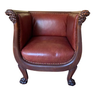 Antique Victorian Carved Lion’s Heads and Claw Barrel Chair For Sale