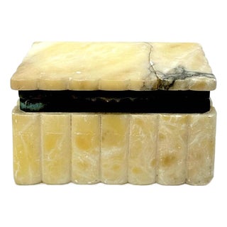 Mid-Century Alabaster Stone and Brass Trinket Box For Sale
