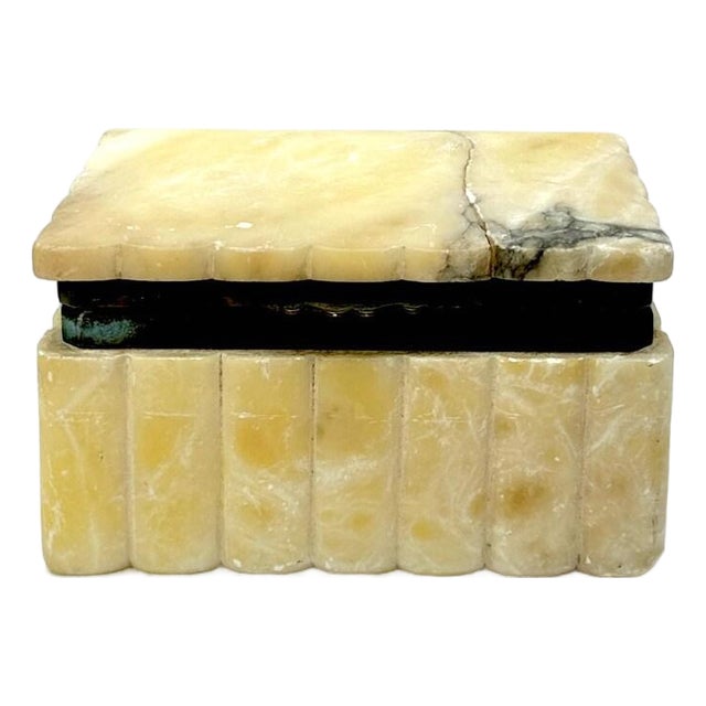 Mid-Century Alabaster Stone and Brass Trinket Box For Sale