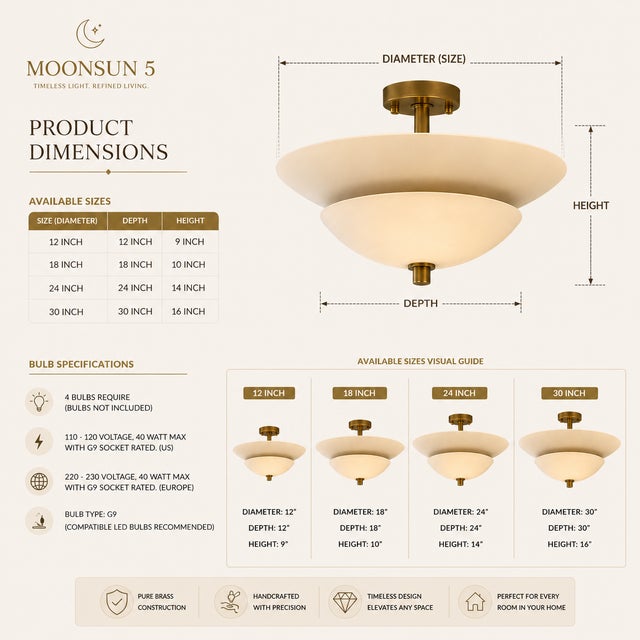 Handcrafted Pure Brass Flush Mount Ceiling Light, Ivory Dome Semi Flush Mount, Brass Ceiling Fixture for Bedroom, Hallway, Kitchen, Entryway For Sale - Image 4 of 12