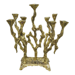 Vintage Mid Century Modern Brutalist Brass Judaica Candelabra by Wainberg