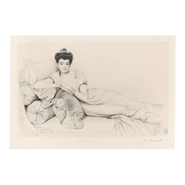 Portrait of Noblewoman - Original Etching by J. Coraboeuf - Early 20th Century Early 20th Century For Sale