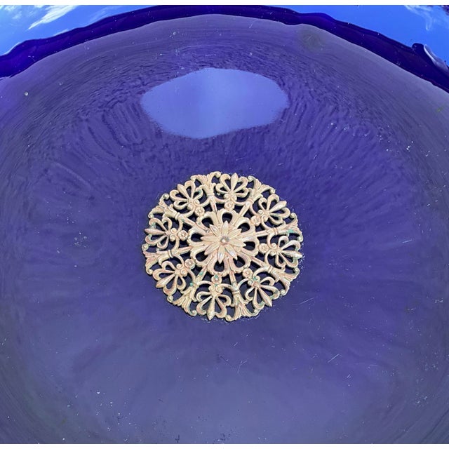 19th Century Sèvres French Cobalt Blue Porcelain Tazza with Gilt Metal Mounts, 1890s For Sale - Image 10 of 11