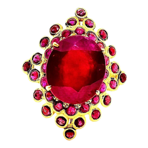 Bochic “Orient” Vintage Ruby & Ruby Cluster Cocktail Ring 18K Gold & Silver