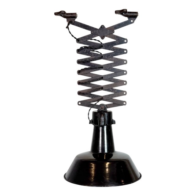 Industrial Black Enamel Scissor Ceiling Lamp, 1930s For Sale