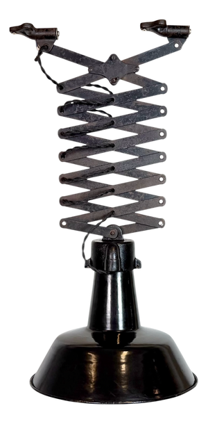 Industrial Black Enamel Scissor Ceiling Lamp, 1930s