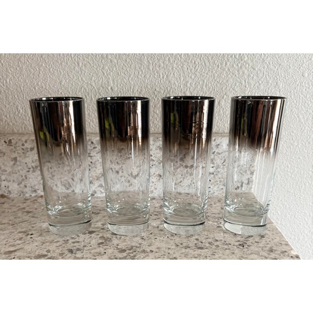 Mid-Century Modern Vintage Mid Century Dorothy Thorpe Style Silver Fade Highball Glasses Barware - Set of 4 For Sale - Image 3 of 9