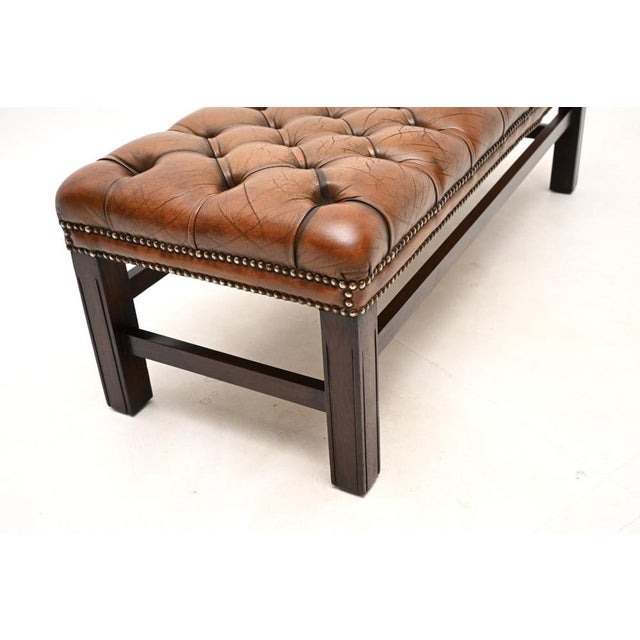 Brown Antique Georgian Leather Bench, 1930 For Sale - Image 8 of 9