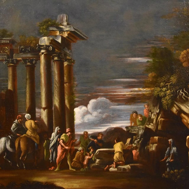 After Giovani Ghisolfi, View of Classical Ruins Pythagoras Landscape, 1660, Oil on Canvas, Framed For Sale - Image 11 of 12
