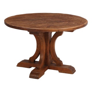 Round French Oak Brutalist Dining Table With Hand Gouged Tabletop, C. 1940 For Sale