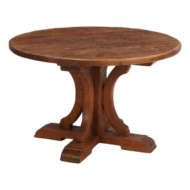 Round French Oak Brutalist Dining Table With Hand Gouged Tabletop, C. 1940 For Sale