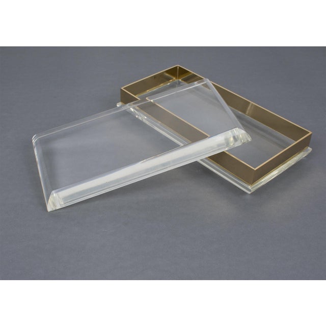 Philippe Cheverny Style Geometric Lucite and Gilded Metal Box, circa 1970 For Sale - Image 9 of 12