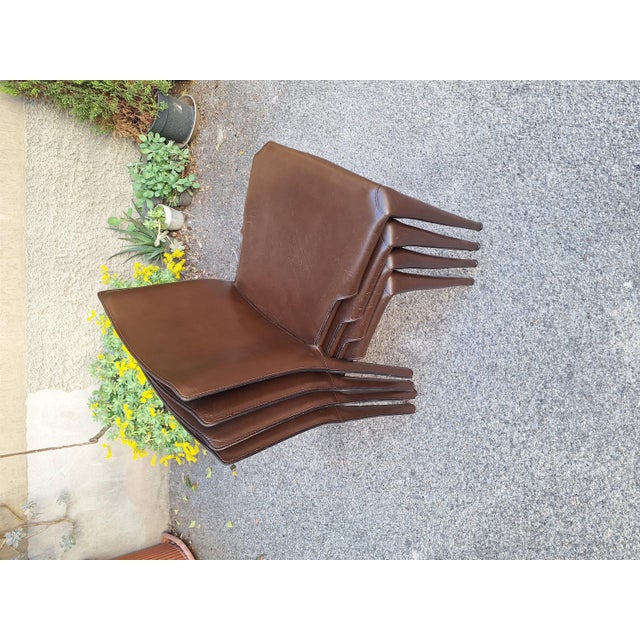 1990s Stackable Bull Chairs in Dark Brown Leather by Mario Bellini for Cassina, 1990s, Set of 4 For Sale - Image 5 of 11