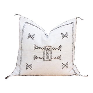 Frost White Cactus Silk Moroccan Pillow For Sale