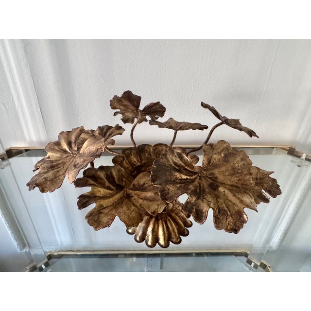 Mid-Century Modern Vintage Brass Floral Candleholder For Sale - Image 3 of 4