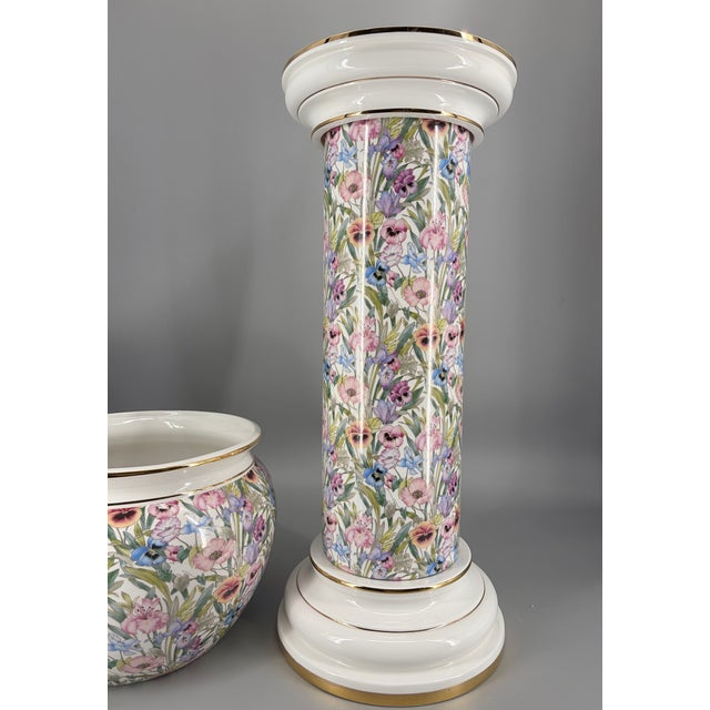 24 Karat Gold-Gilded Ceramic Plant Stand with Floral Chintz Pattern from Austrolux, Austria, 1980s For Sale - Image 12 of 16