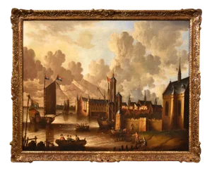 Peter Van Der Velde, Marina Landscape with Boats, 1700, Oil on Canvas