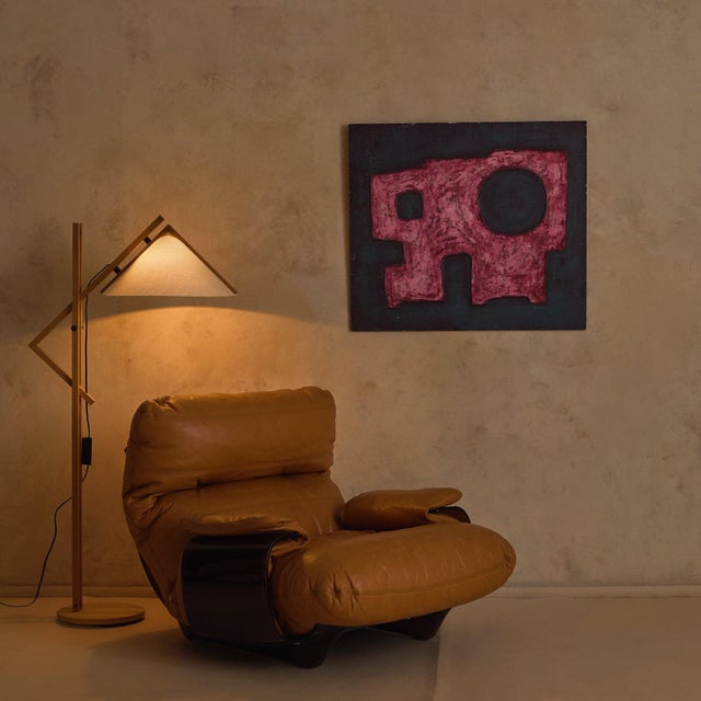 An Italian abstract acrylic painting on wood panel by Alessandro Bonato, dated 1971. The composition is defined by a...