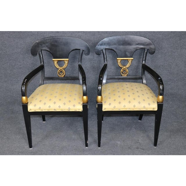 Traditional Set 4 Regency Style Ebonized& Gold 1960's Armchairs For Sale - Image 3 of 13