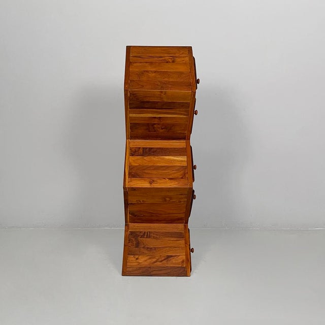 1980s Italian Modern Geometric Wooden Chest of Drawers, 1980s For Sale - Image 5 of 15