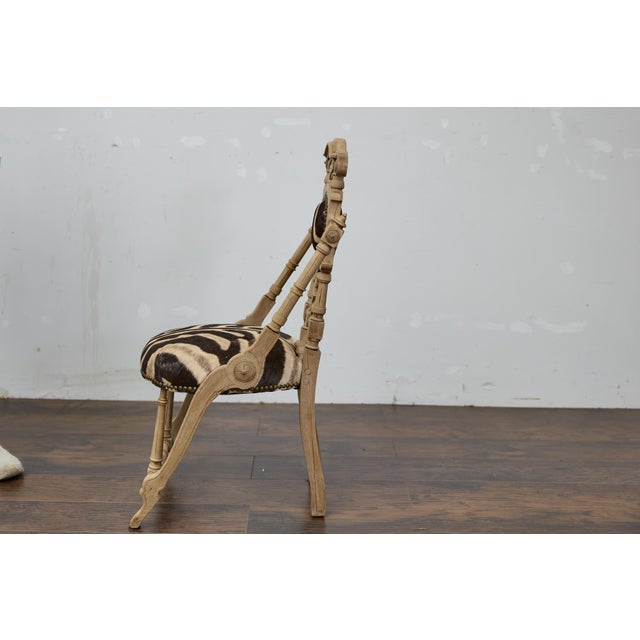 Wood English 1880s Aesthetic Movement Carved Oak Chair with Zebra Upholstery For Sale - Image 7 of 12