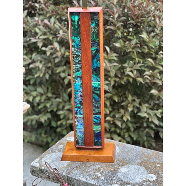 Harris Strong Harris Strong Teak Tile Tower Table Lamp Base Blue Teal 60s Mid Century Modern For Sale - Image 4 of 12