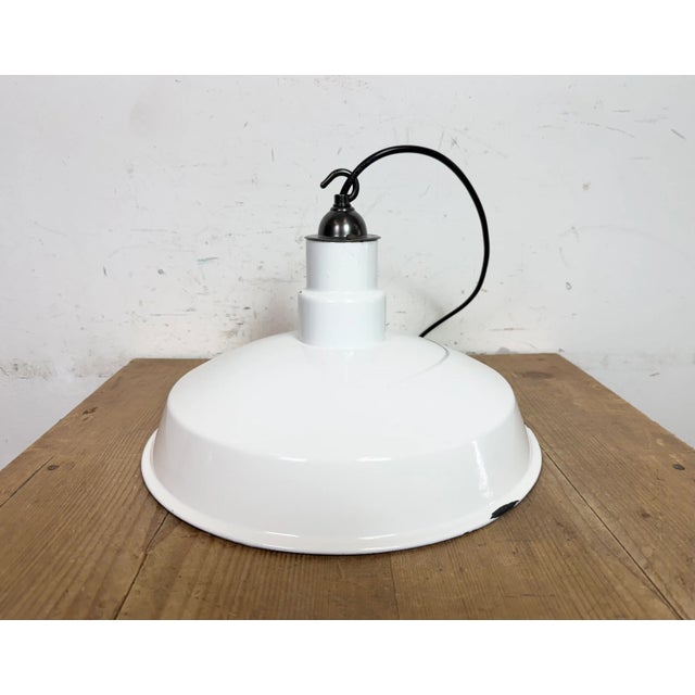 Industrial White Enamel Factory Pendant Lamp, 1960s For Sale - Image 10 of 16