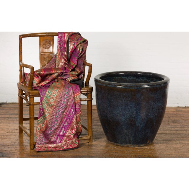 An oversized vintage Japanese Shigaraki style Thai planter from the Mid-20th Century with namako inspired blue glaze and...