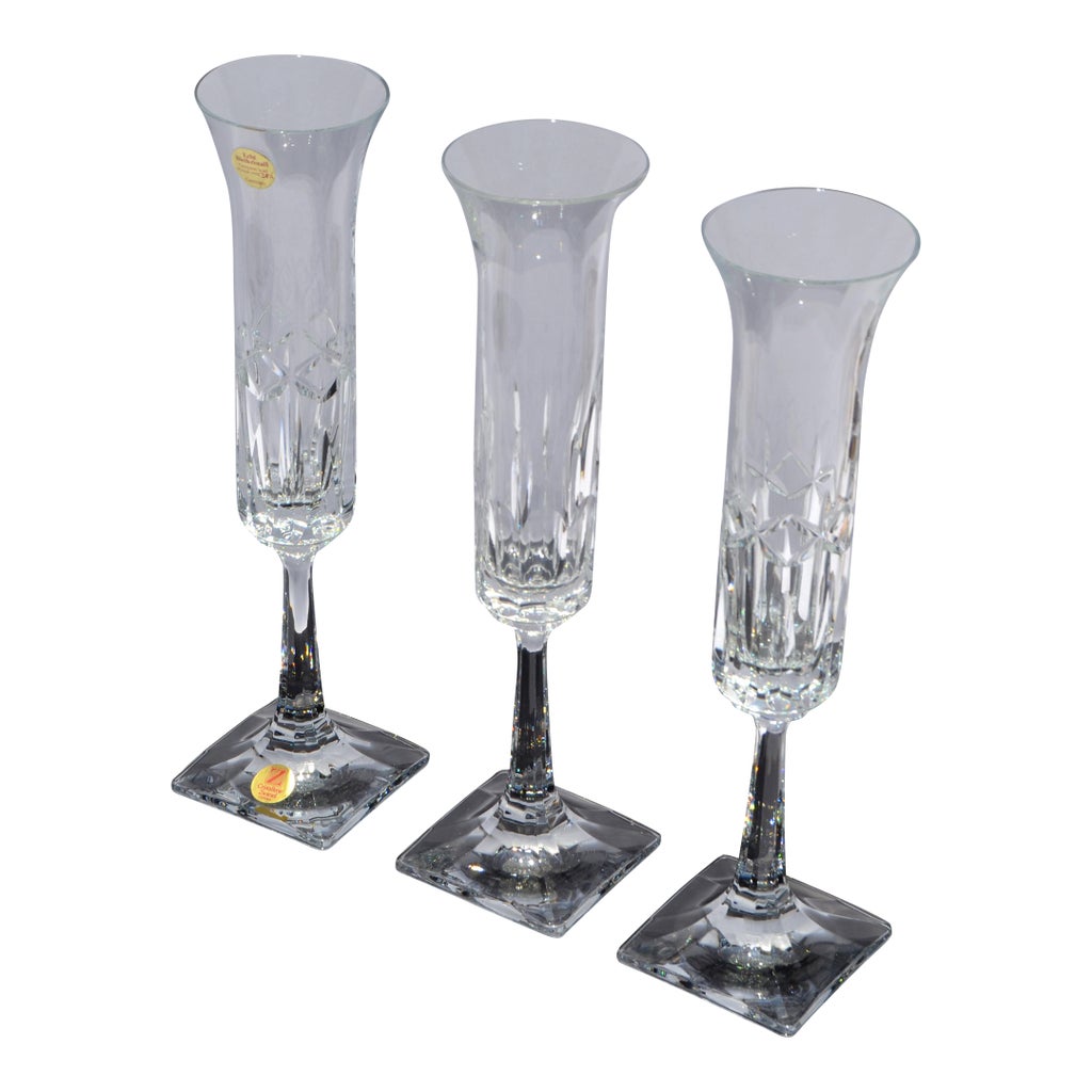 Vintage Cristallerie Zwiesel Crystal Etched Flutes Champagne Glasses - Set 3