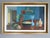 STILL LIFE WITH CAT FIGURINE Size: 17.1 x 25.4 inches (including frame) Oil on board A charming mid-century modernist...
