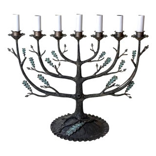 Art Deco German Sculptural Seven-Light Oak Tree Candleholder, 1930s For Sale