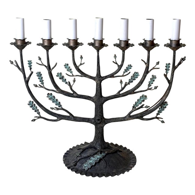 Art Deco German Sculptural Seven-Light Oak Tree Candleholder, 1930s For Sale