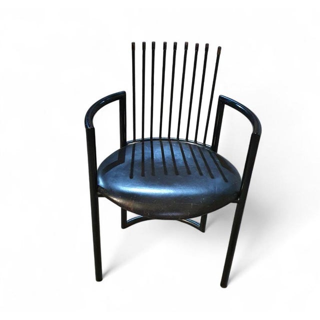 Black Avantgarde Chair with Leather Seat, Italy, 1980s For Sale - Image 8 of 8