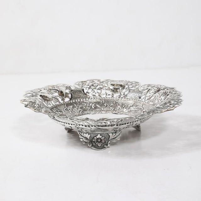 Aesthetic Movement Sterling Repouse Flora & Fauna Dish Signed Pau Kuang For Sale - Image 10 of 15