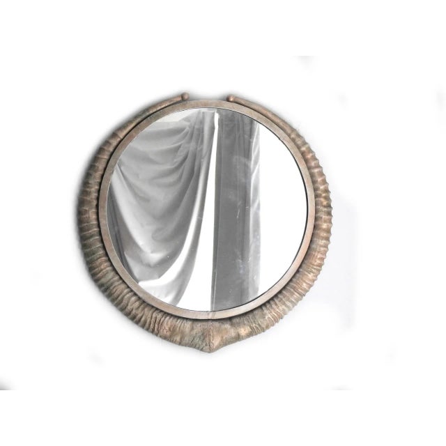 Tan Tromp l'Oeil Metal Antelope Horns Round Wall Mirror For Sale - Image 8 of 8