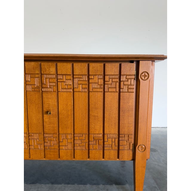 1960s Mid Century Guillerme Et Chambron Style Carved Oak Sideboard For Sale - Image 5 of 15